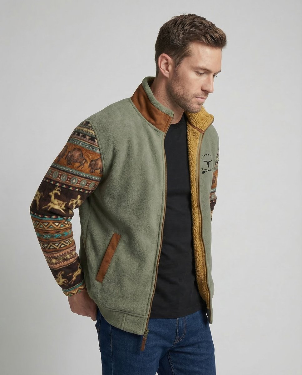 Men's Fleece Bomber Coat with Sherpa Lined Collar