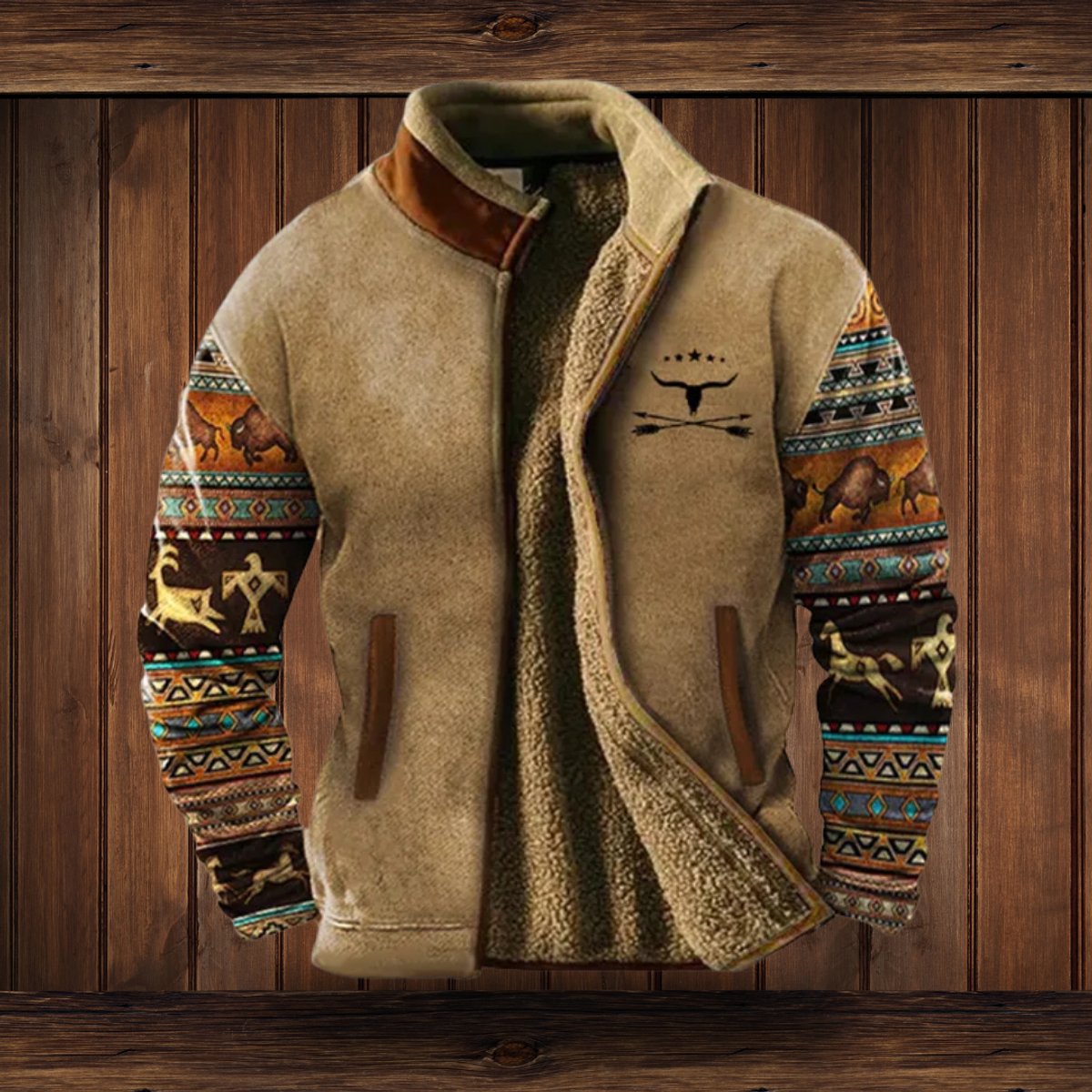 Men's Fleece Bomber Coat with Sherpa Lined Collar
