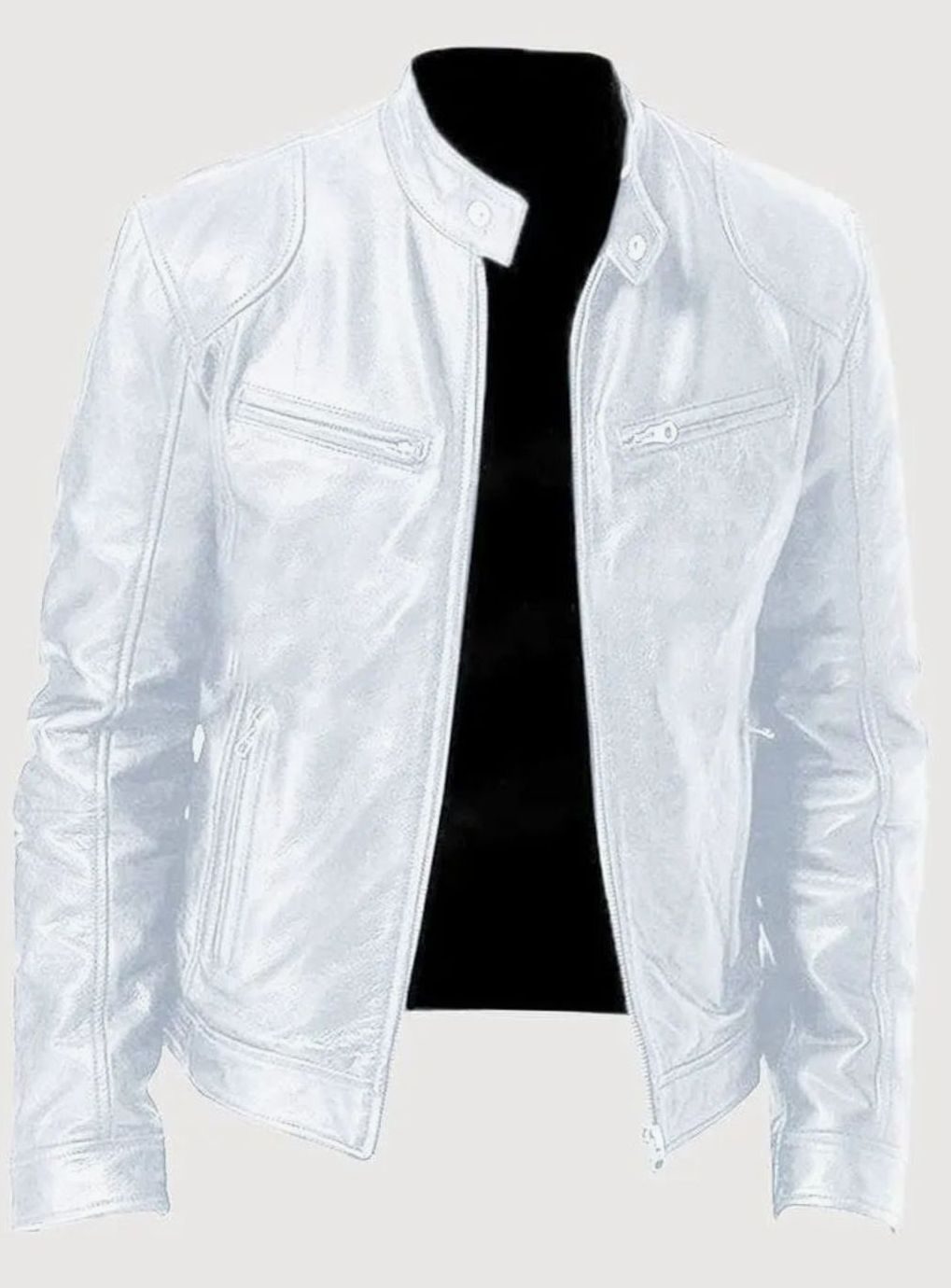 Men's Faux Leather Biker Jacket with Stand Collar Zip