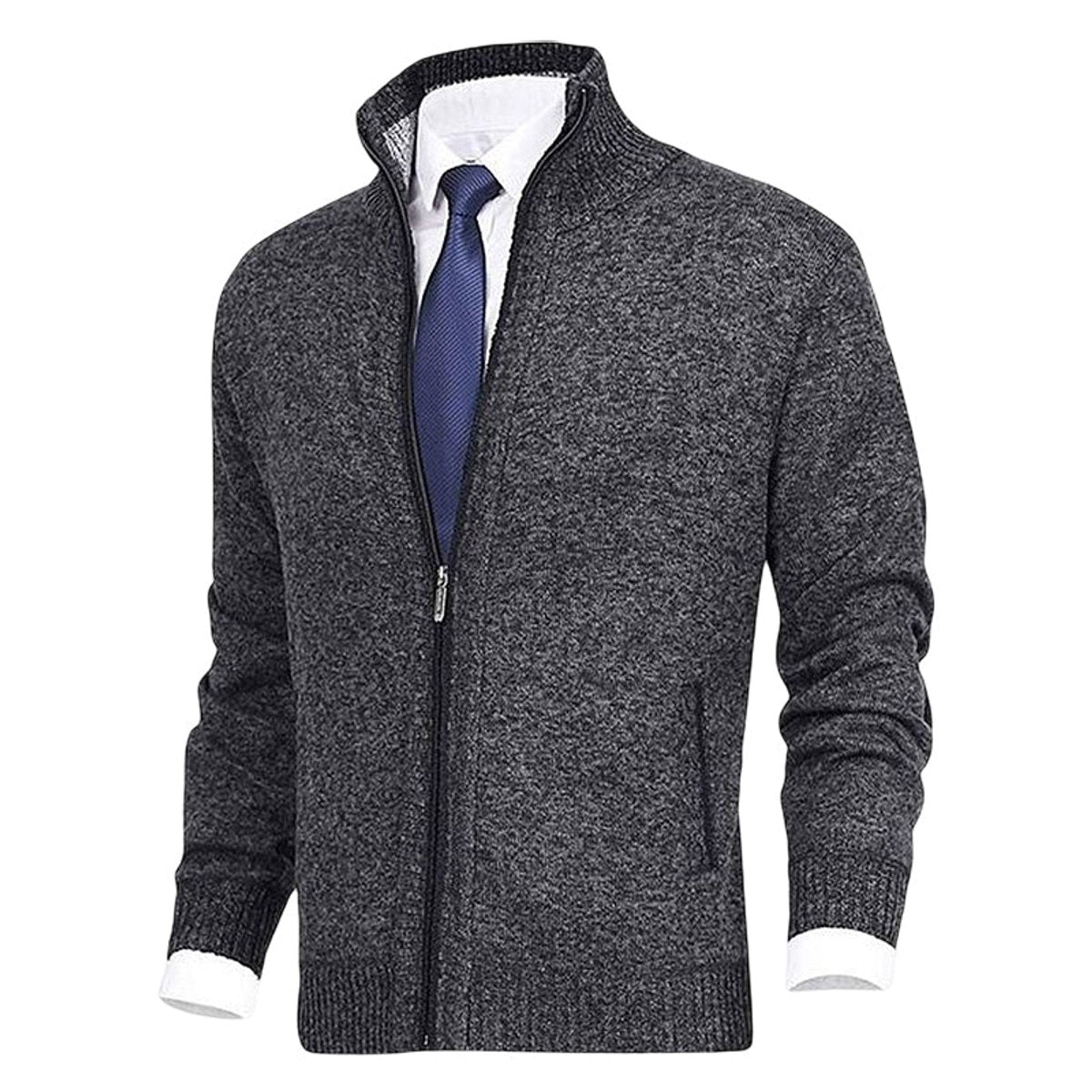 Men's Fleece Lined Stand Collar Full-Zip Knit Sweater Jacket
