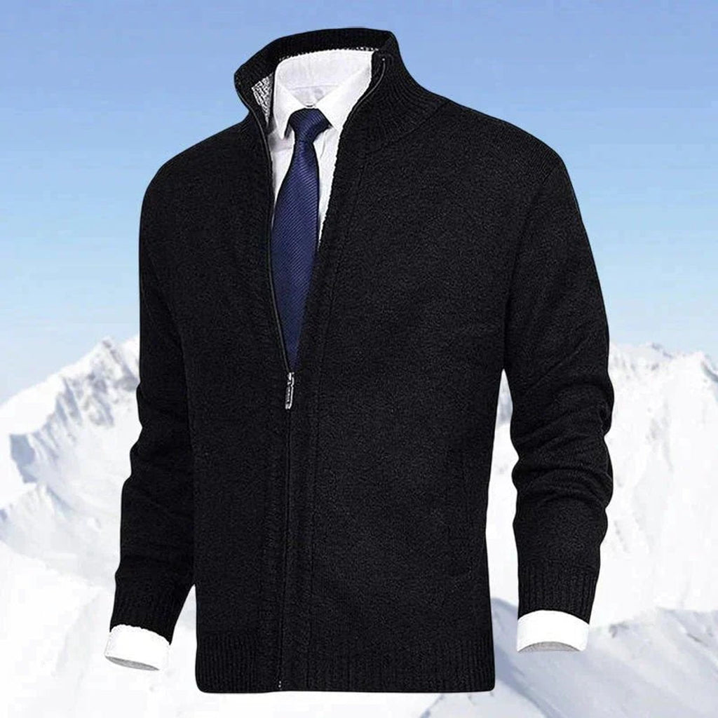Men's Fleece Lined Stand Collar Full-Zip Knit Sweater Jacket