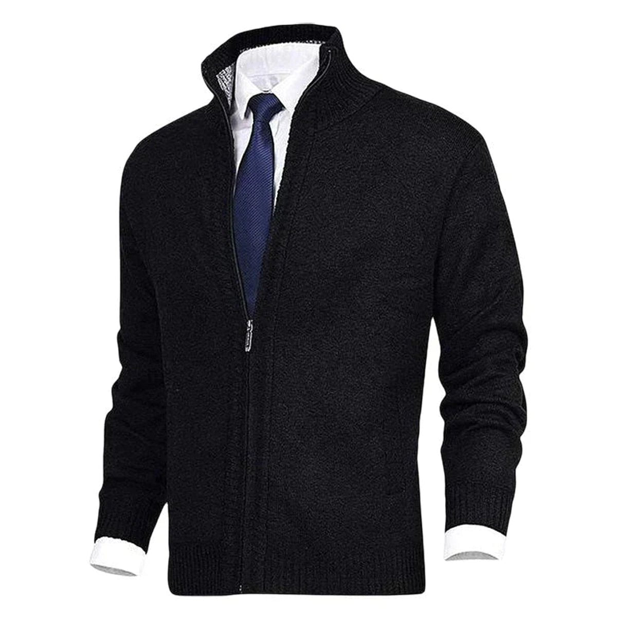 Men's Fleece Lined Stand Collar Full-Zip Knit Sweater Jacket