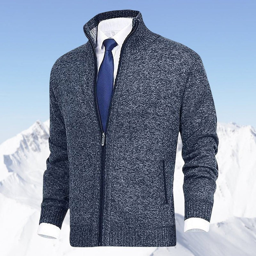 Men's Fleece Lined Stand Collar Full-Zip Knit Sweater Jacket