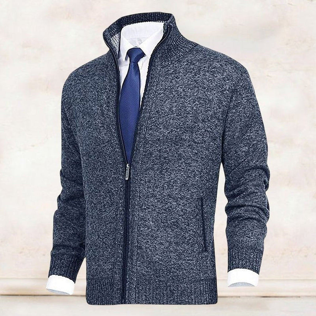 Men's Fleece Lined Stand Collar Full-Zip Knit Sweater Jacket