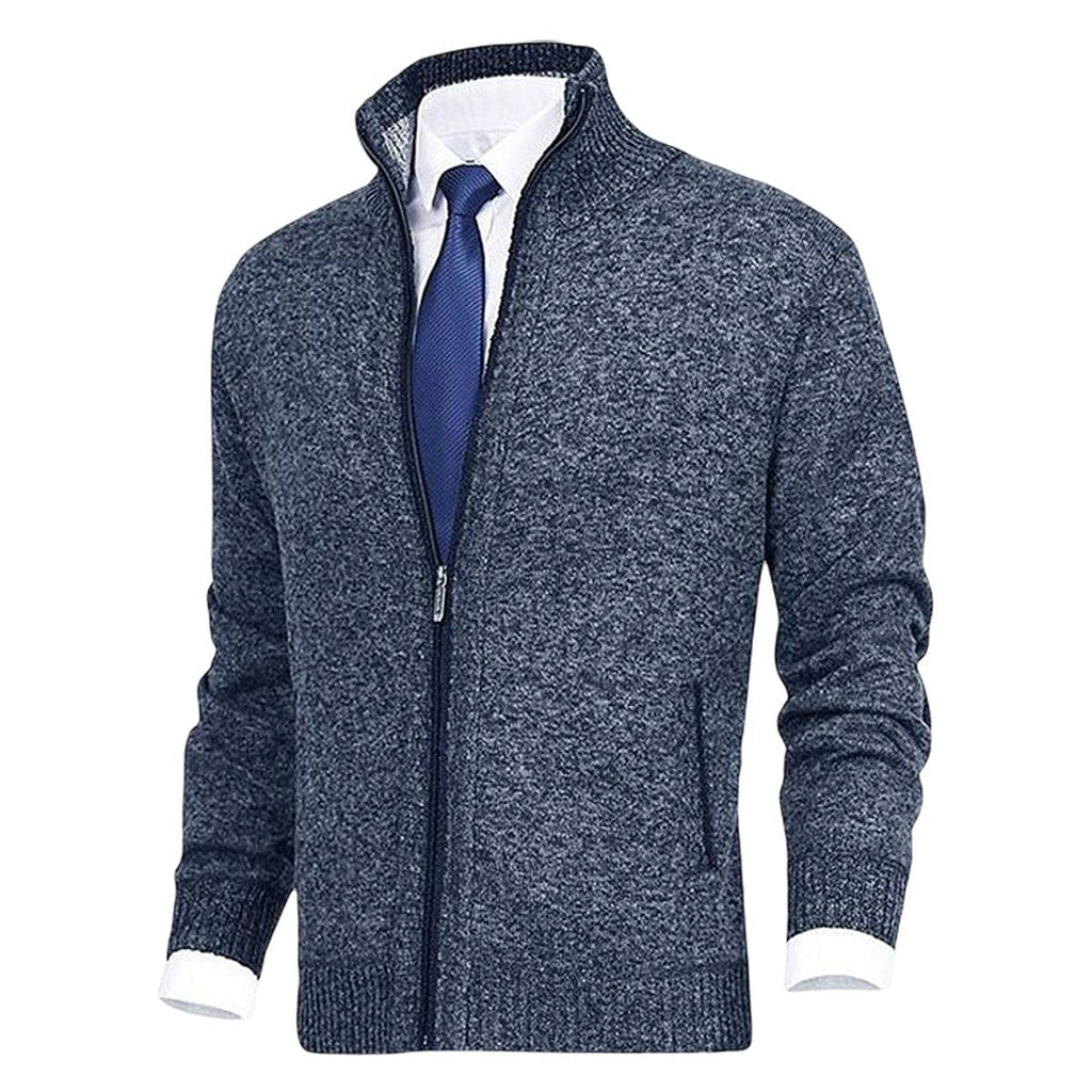 Men's Fleece Lined Stand Collar Full-Zip Knit Sweater Jacket