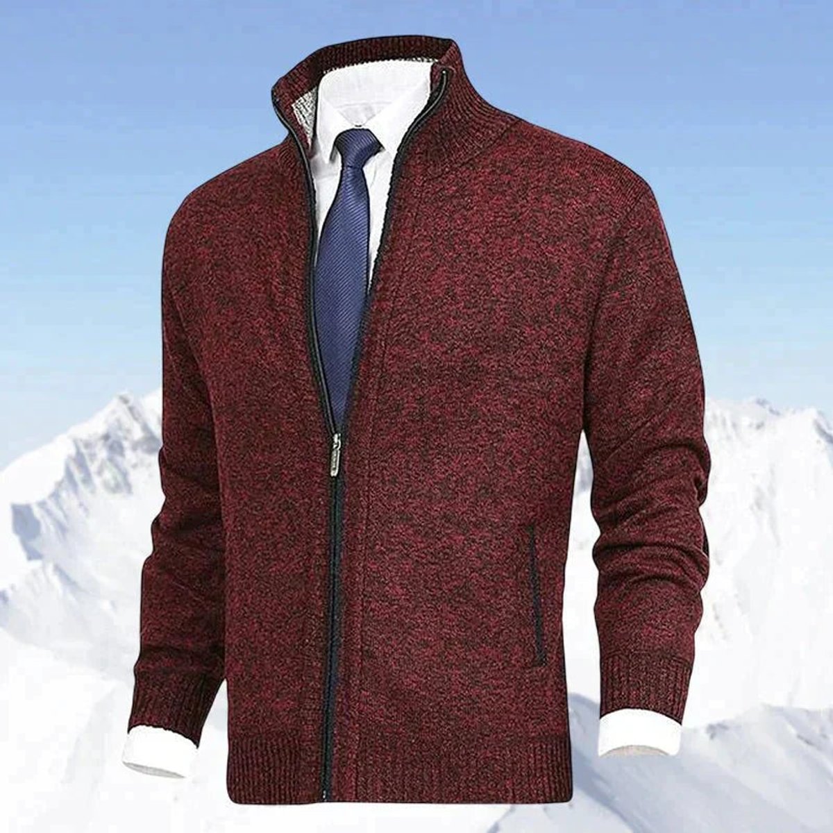 Men's Fleece Lined Stand Collar Full-Zip Knit Sweater Jacket