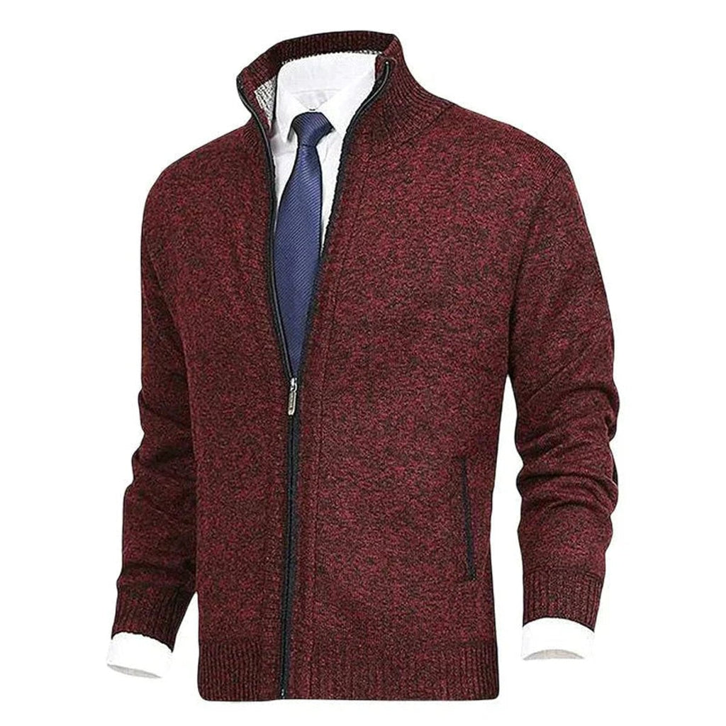 Men's Fleece Lined Stand Collar Full-Zip Knit Sweater Jacket