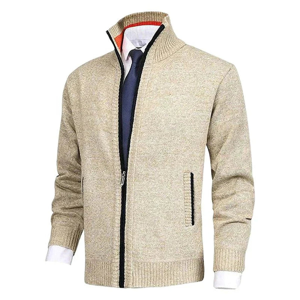 Men's Fleece Lined Stand Collar Full-Zip Knit Sweater Jacket