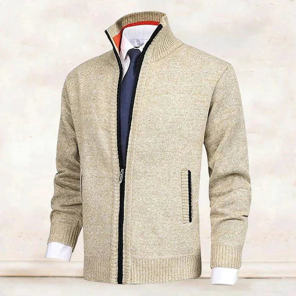 Men's Fleece Lined Stand Collar Full-Zip Knit Sweater Jacket