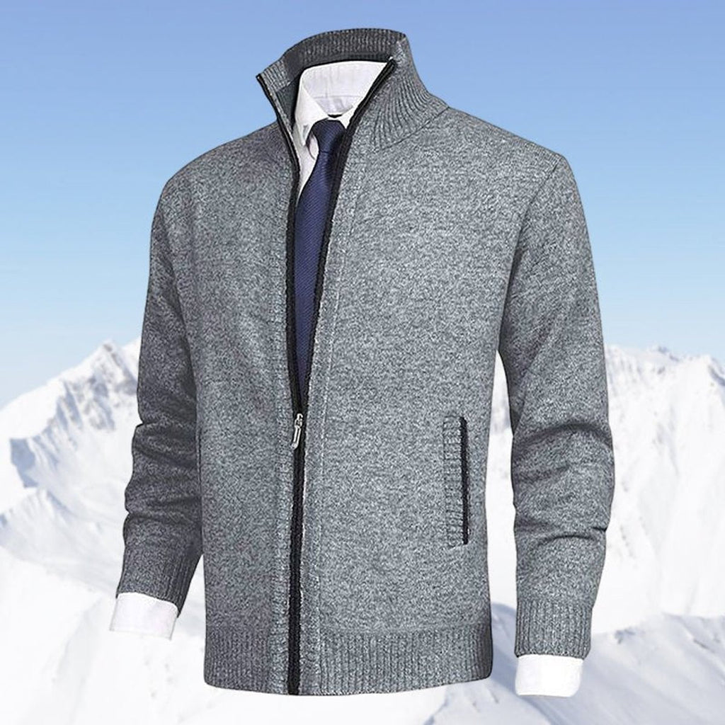 Men's Fleece Lined Stand Collar Full-Zip Knit Sweater Jacket