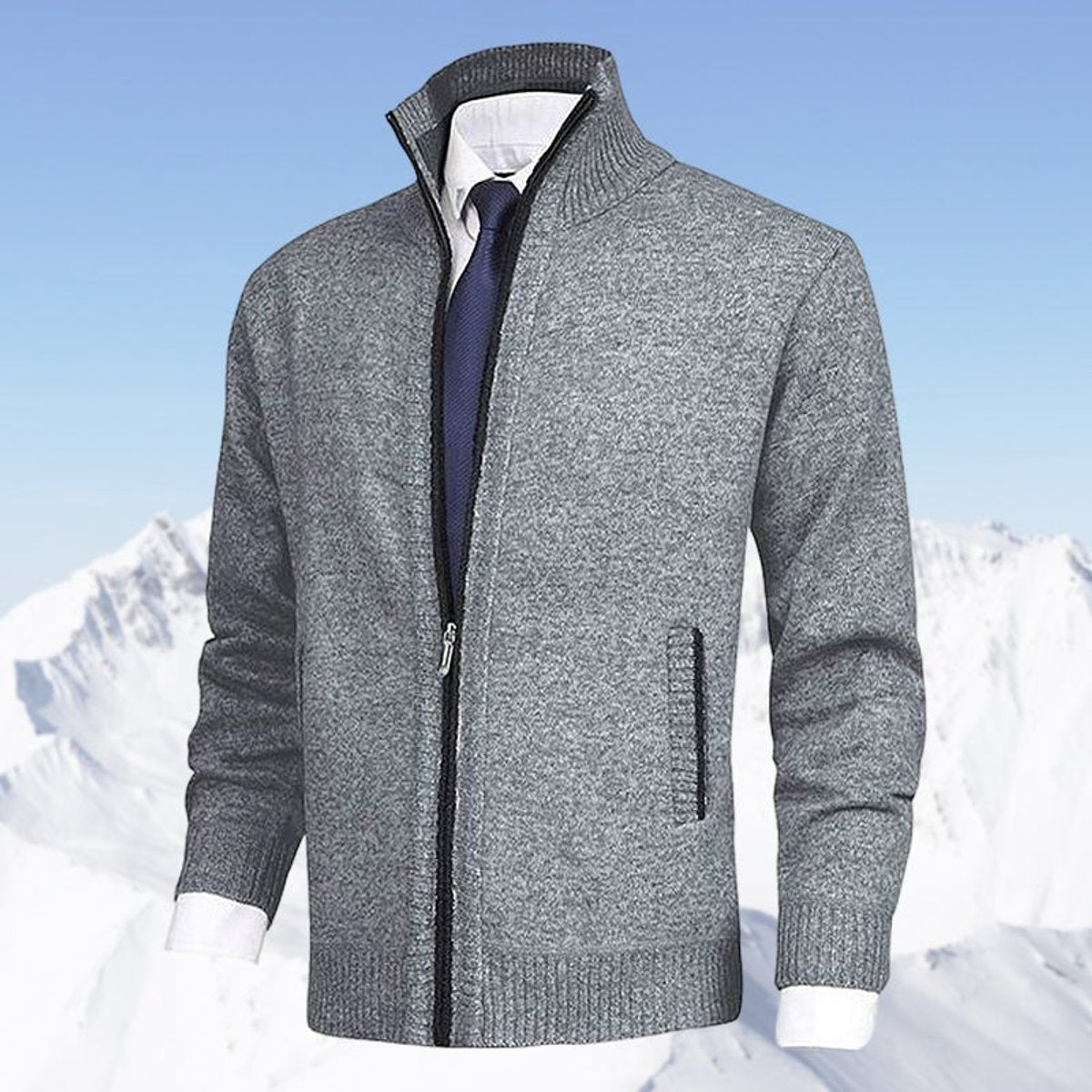 Men's Fleece Lined Stand Collar Full-Zip Knit Sweater Jacket