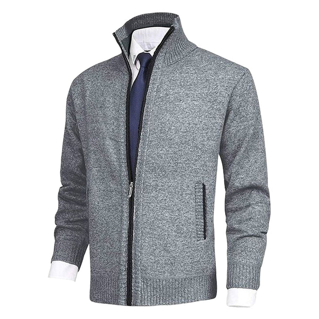Men's Fleece Lined Stand Collar Full-Zip Knit Sweater Jacket