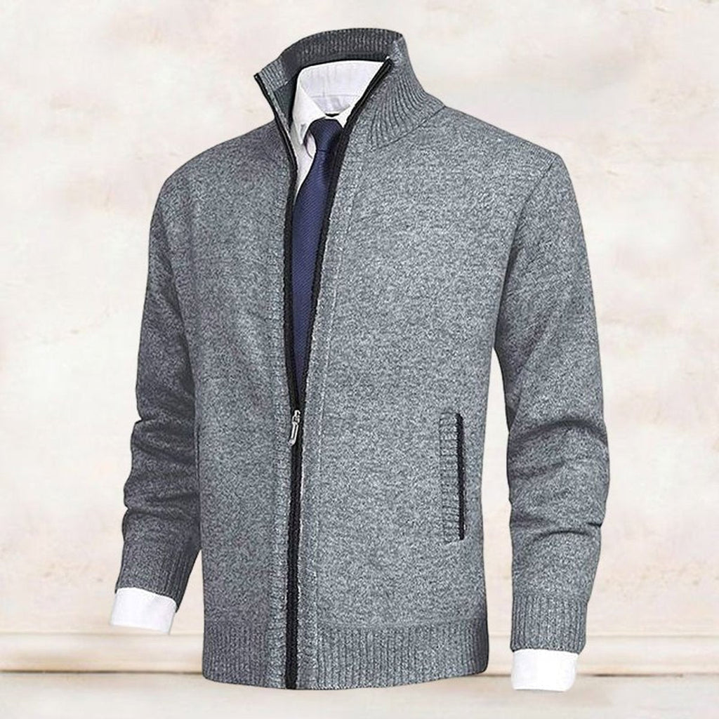 Men's Fleece Lined Stand Collar Full-Zip Knit Sweater Jacket
