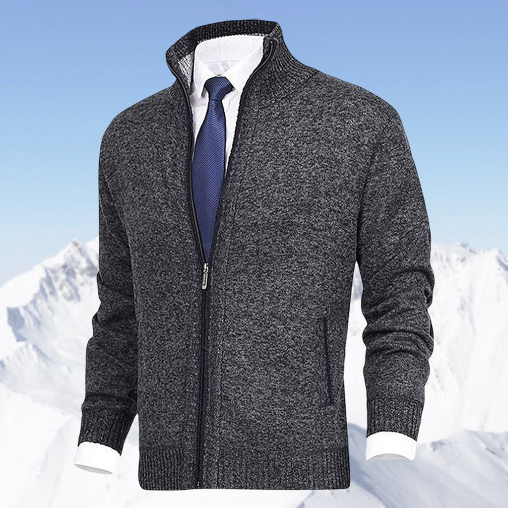 Men's Fleece Lined Stand Collar Full-Zip Knit Sweater Jacket