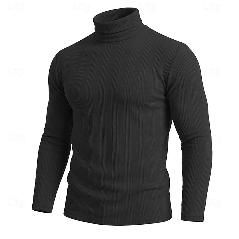 Men's Slim Ribbed Vertical Texture Turtleneck Pullover