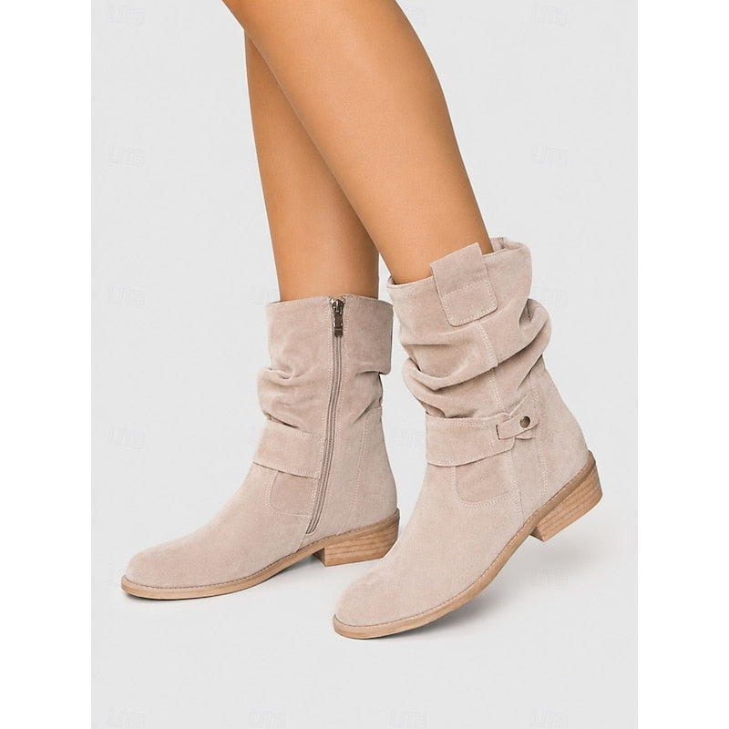 Women's Slouchy Side Zip Ankle Booties with Block Heel