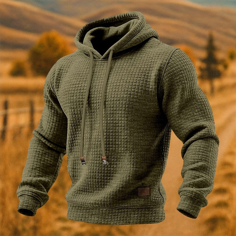 Men's Relaxed Fit Waffle Knit Hooded Pullover