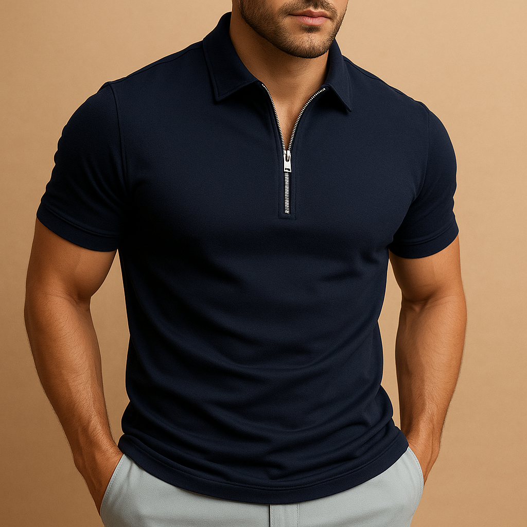 Men's Slim Cut Zip Neckline Polo Shirt