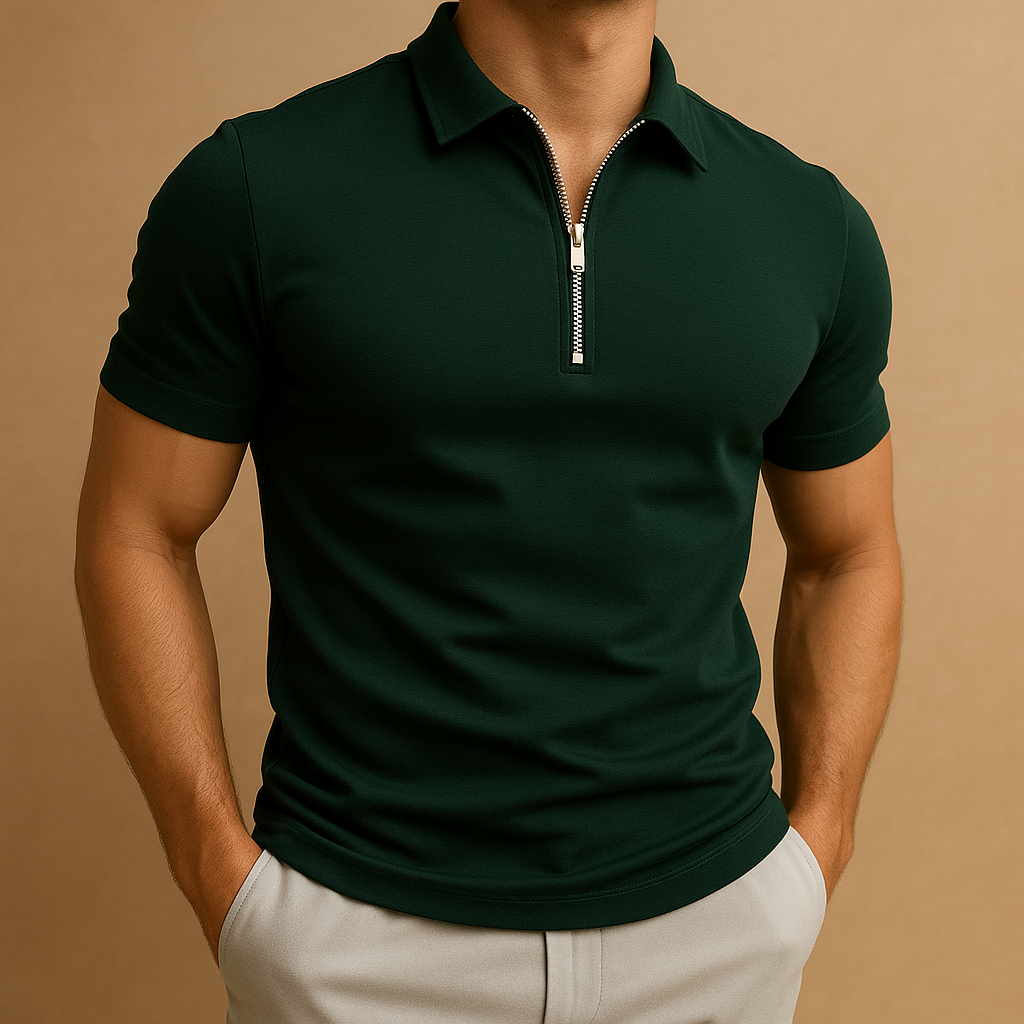 Men's Slim Cut Zip Neckline Polo Shirt