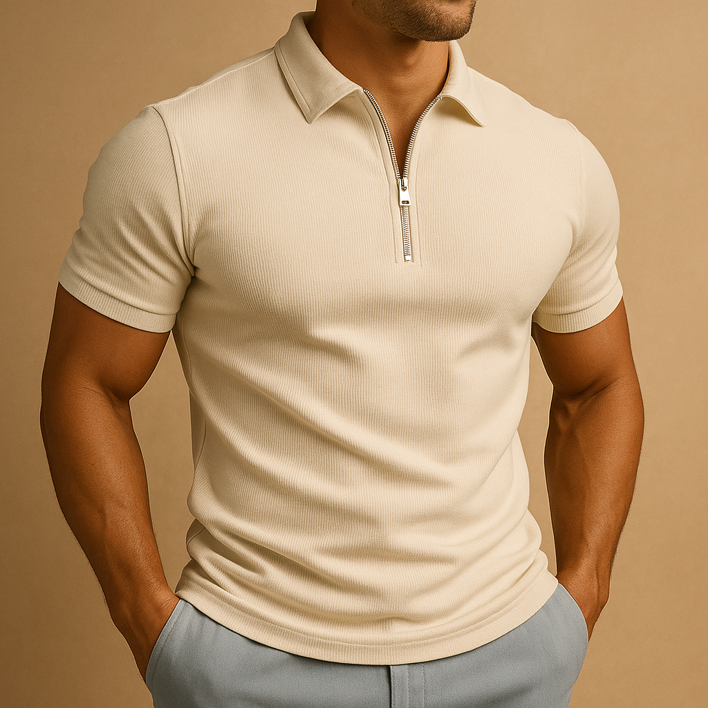 Men's Slim Cut Zip Neckline Polo Shirt