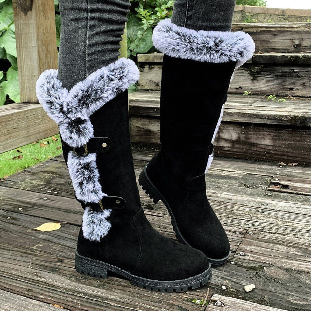 Women's Fur-Trim Faux Suede Tall Winter Boots