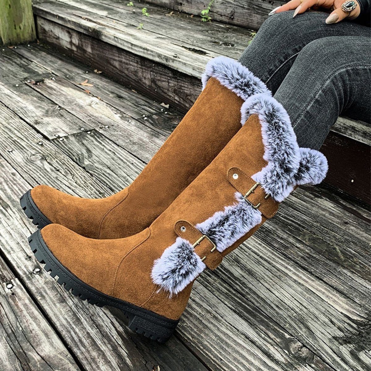 Women's Fur-Trim Faux Suede Tall Winter Boots
