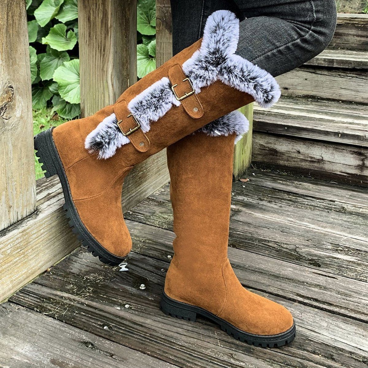 Women's Fur-Trim Faux Suede Tall Winter Boots