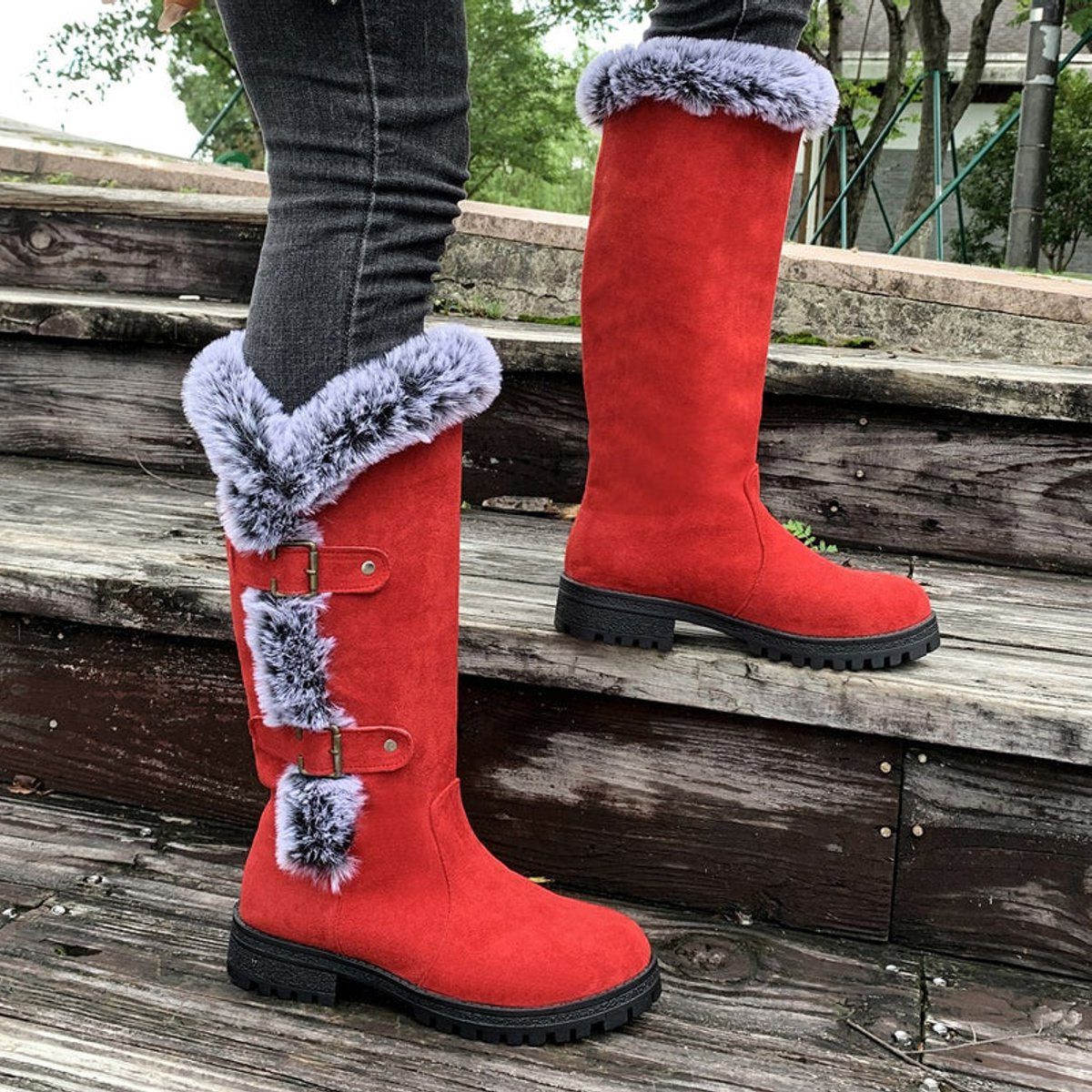 Women's Fur-Trim Faux Suede Tall Winter Boots