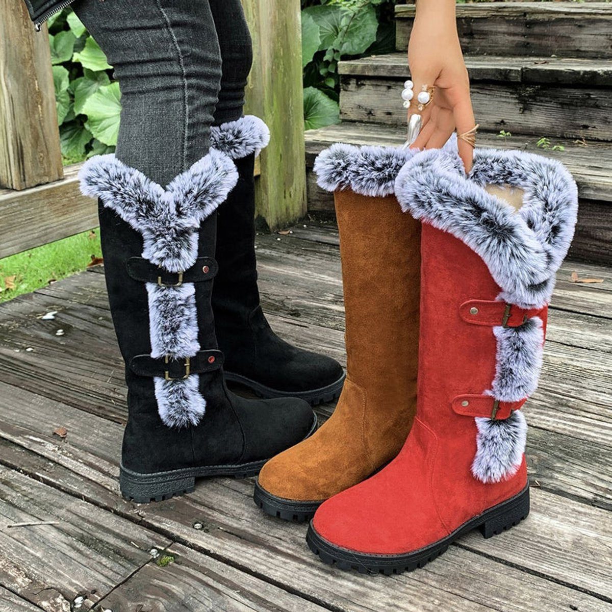 Women's Fur-Trim Faux Suede Tall Winter Boots