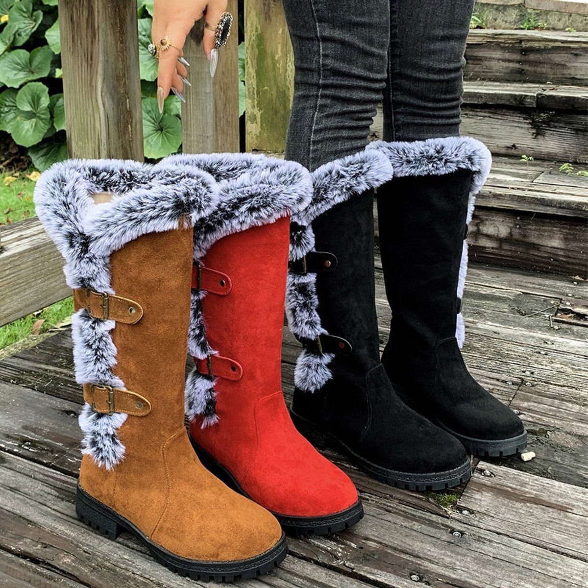 Women's Fur-Trim Faux Suede Tall Winter Boots