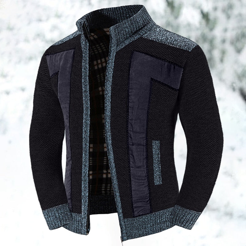 Men's Lined Full-Zip Color-Block Knit Jacket