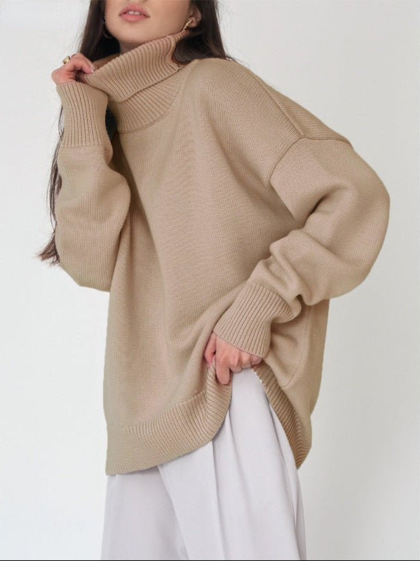 Women's Relaxed Winter Knit Roomy Turtleneck Pullover