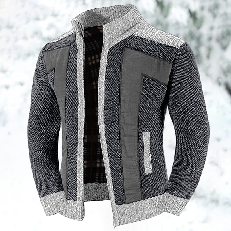 Men's Lined Full-Zip Color-Block Knit Jacket