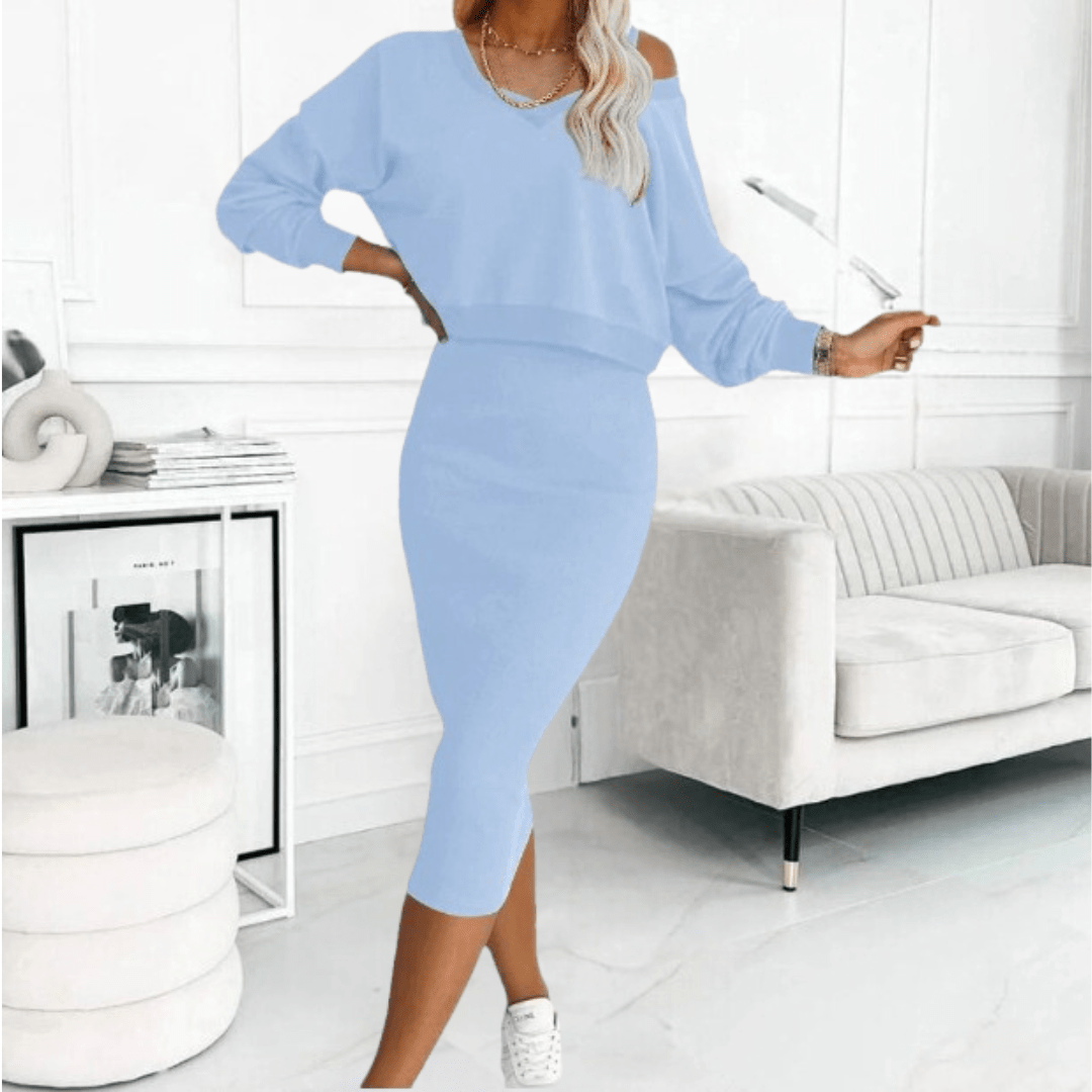 Women's Layered Cropped Long-Sleeve Top Midi Dress Set