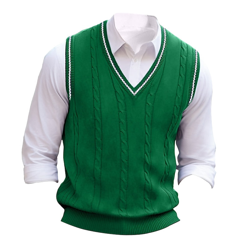 Men's V-Neck Cable Knit Sleeveless Layering Vest