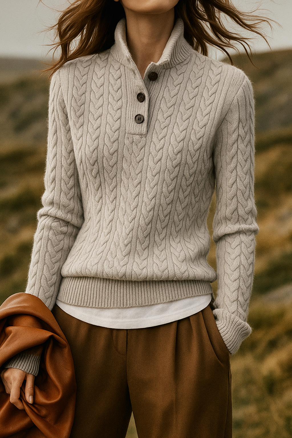 Women's Diamond Cable Knit Front-Button Layering Cardigan