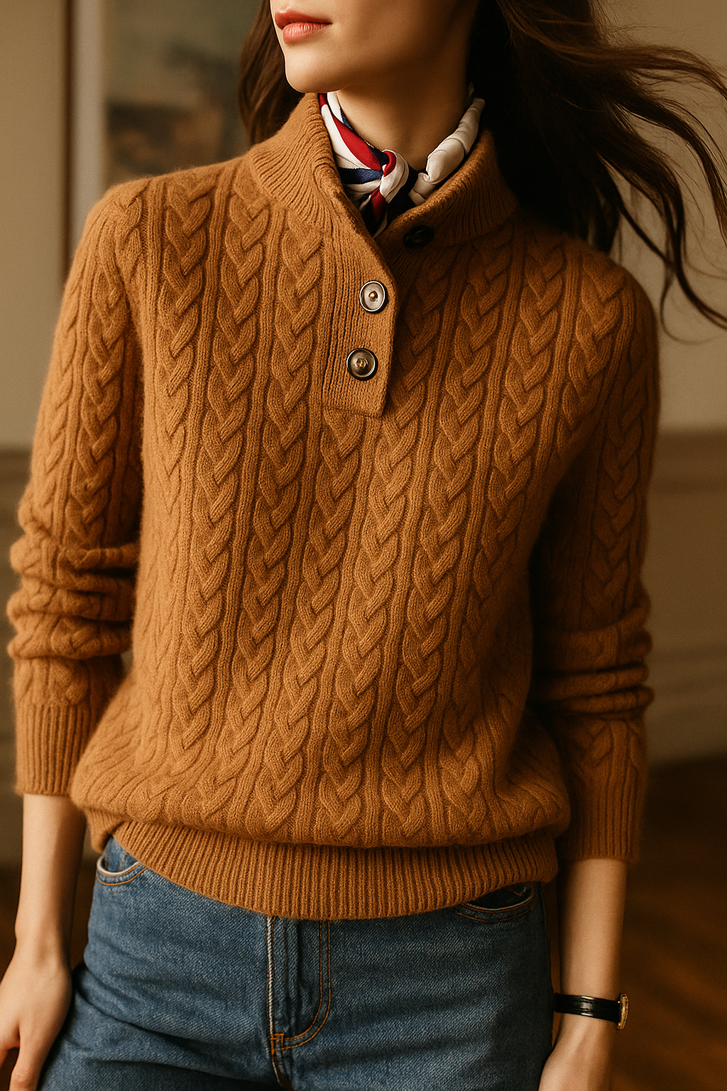 Women's Diamond Cable Knit Front-Button Layering Cardigan