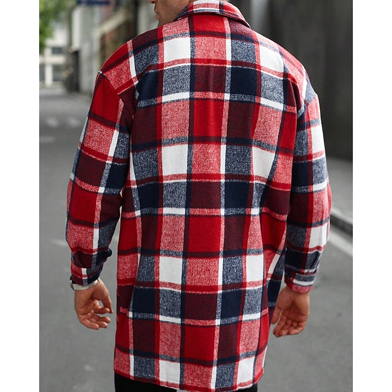 Men's Chest Pocket Checked Overshirt Coat
