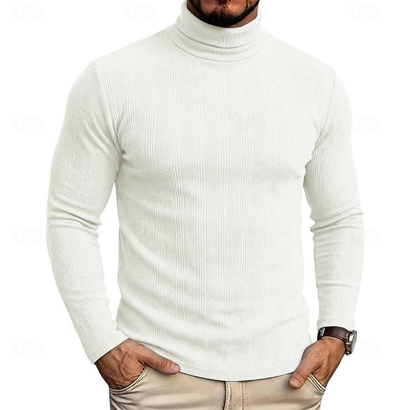 Men's Slim Ribbed Vertical Texture Turtleneck Pullover