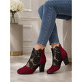 Women's Floral Lace Overlay Block Heel Booties