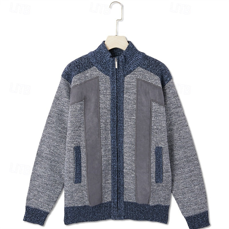 Men's Lined Full-Zip Color-Block Knit Jacket