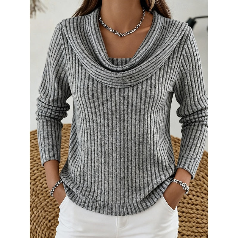 Women's Draped Cowl Neckline Soft Ribbed Pullover