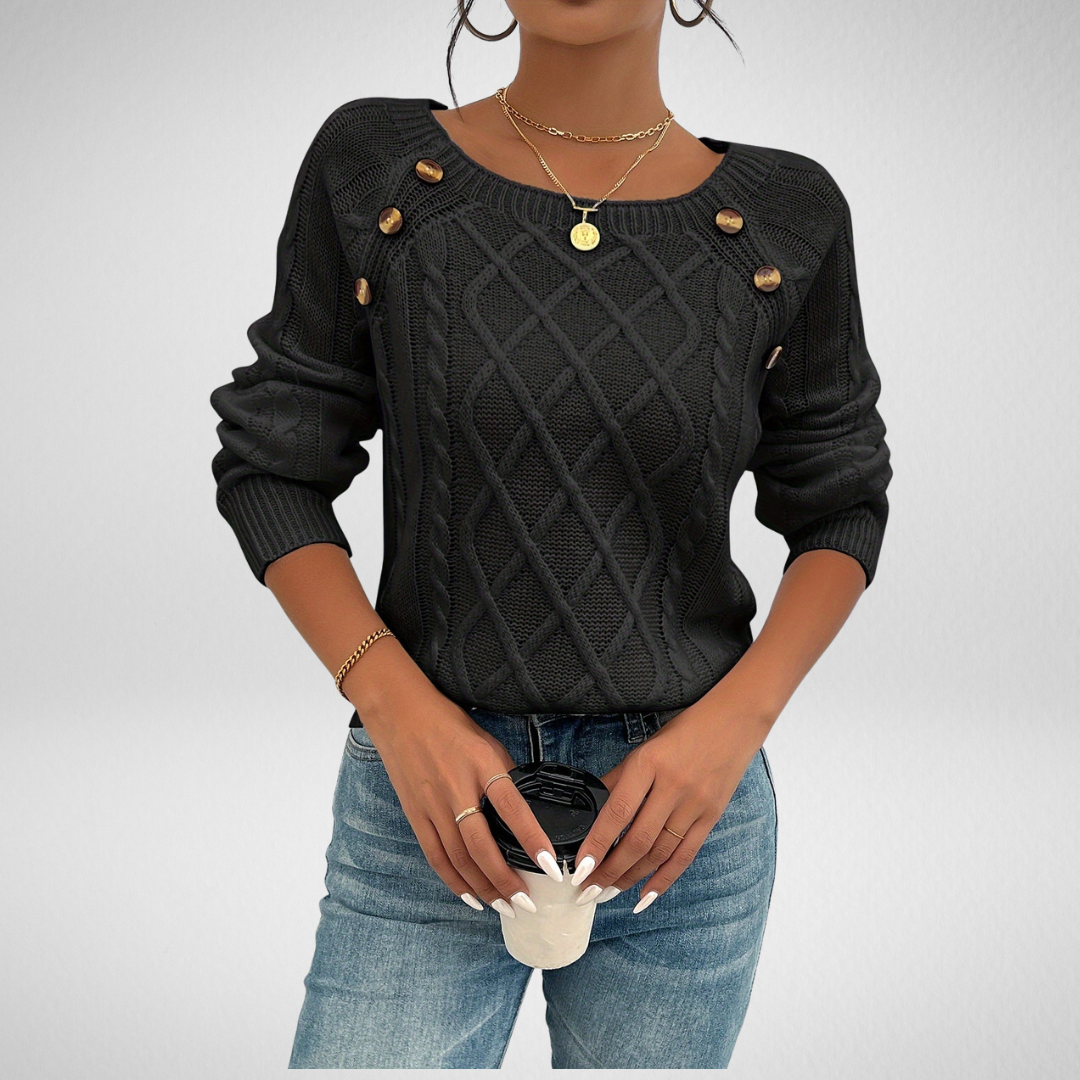 Women's Shoulder-Button Cable Knit Sweater Pullover