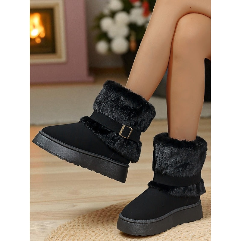 Women's Plush Lined Fur Trim Ankle Booties