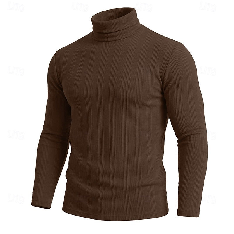 Men's Slim Ribbed Vertical Texture Turtleneck Pullover