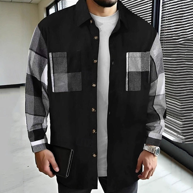 Men's Patchwork Panel Overshirt with Contrast Detailing