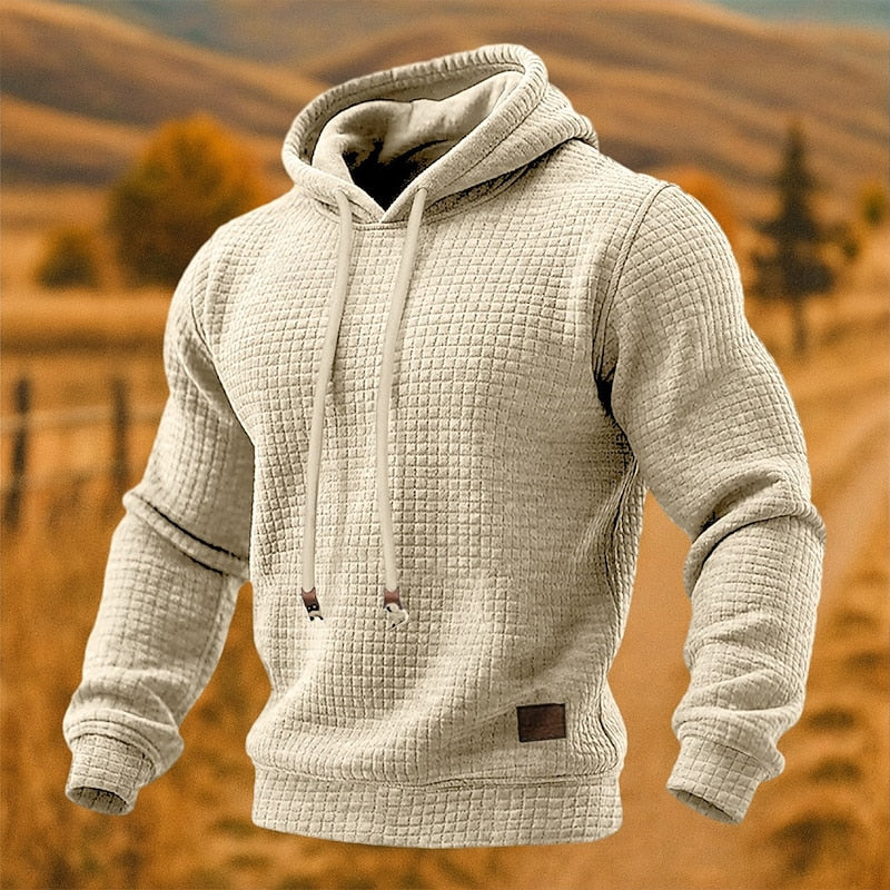 Men's Relaxed Fit Waffle Knit Hooded Pullover