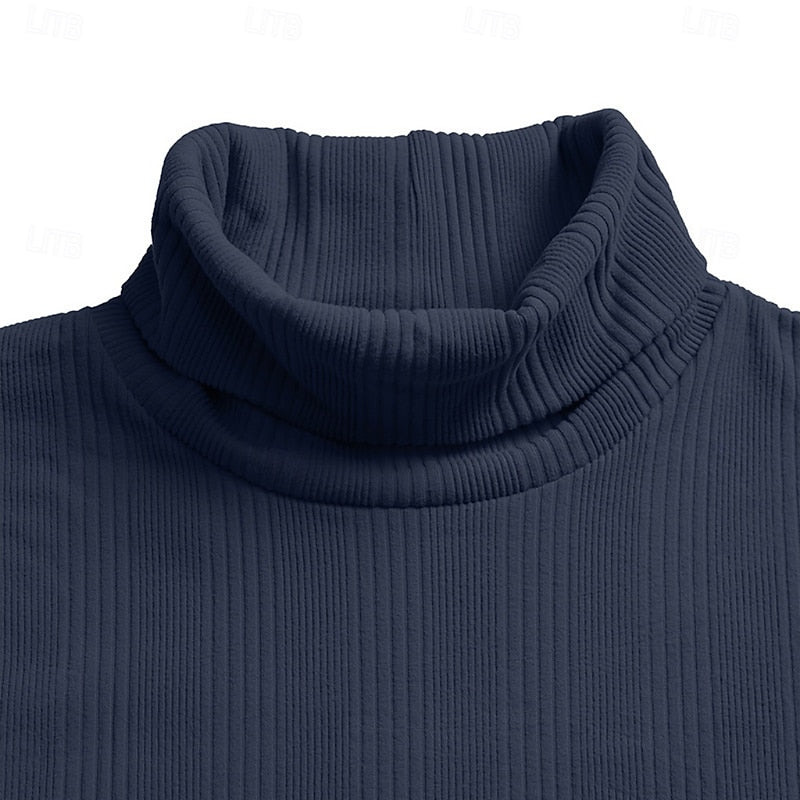 Men's Slim Ribbed Vertical Texture Turtleneck Pullover