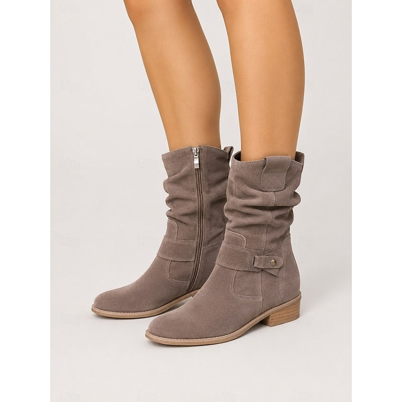 Women's Slouchy Side Zip Ankle Booties with Block Heel