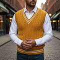 Men's V-Neck Striped Cable Knit Layering Vest